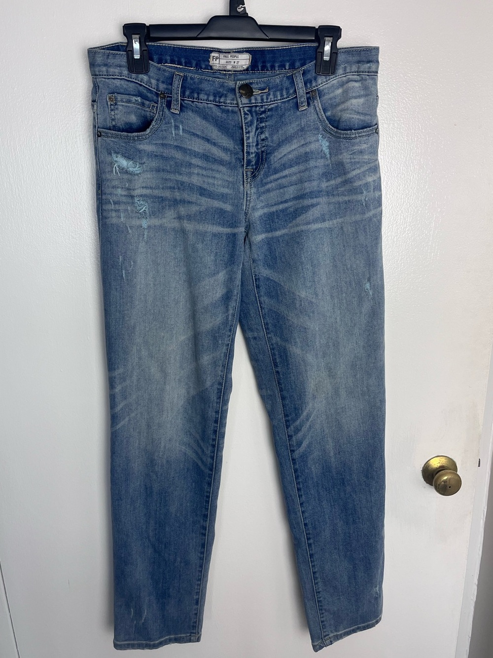 Free People Low-Rise Distressed Straight Leg Jean